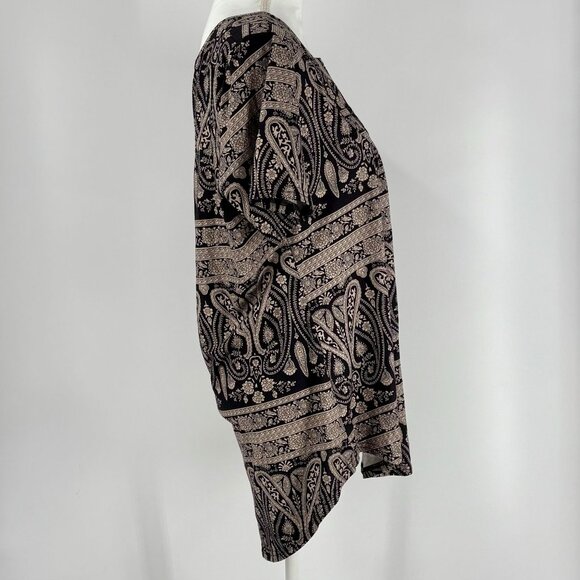 Halife Womens Short-Sleeve Paisley Print Boho Tunic Top Black & Beige Size L - Picture 4 of 8